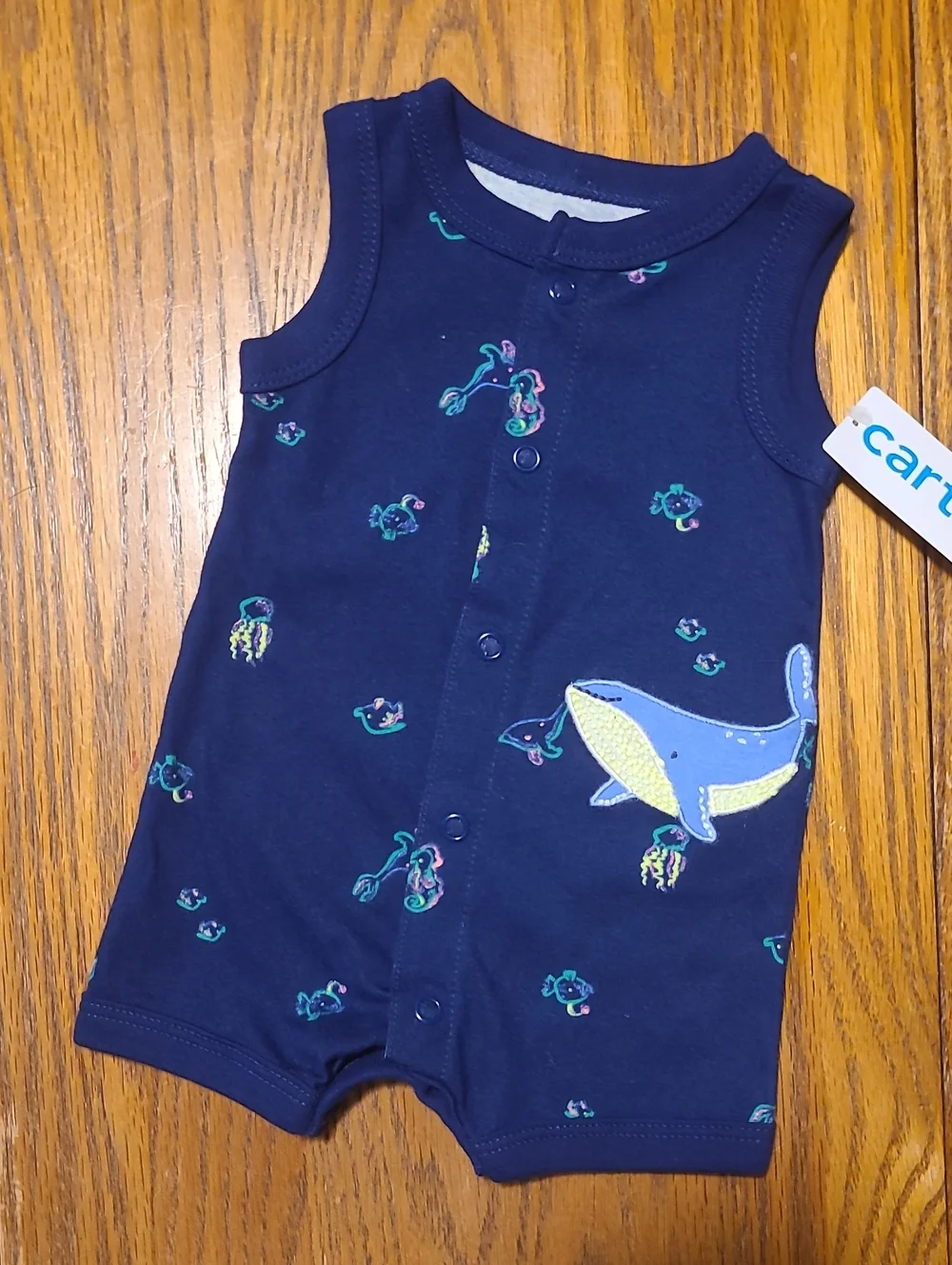 Carter's NWT Navy Whale and Sea Life Sleeveless Romper - Newborn